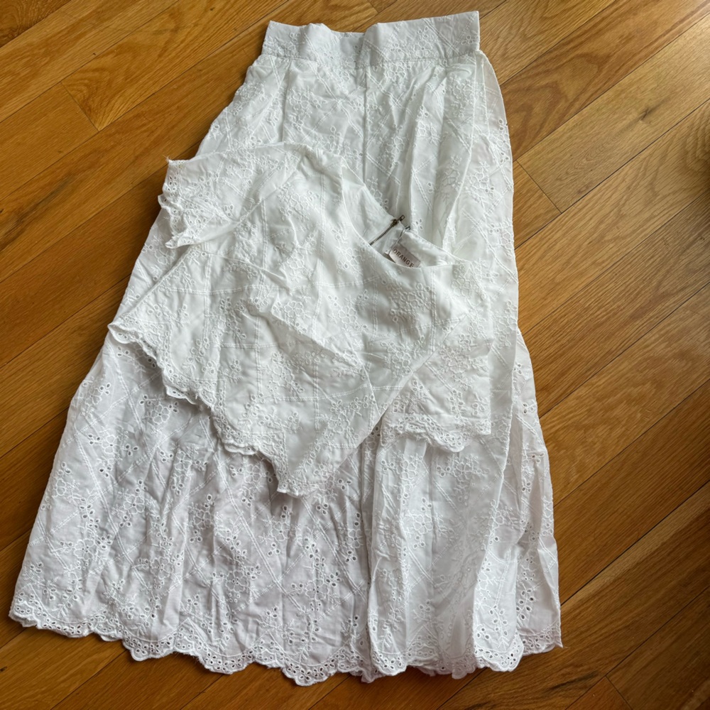 White lace crop top and skirt set, S